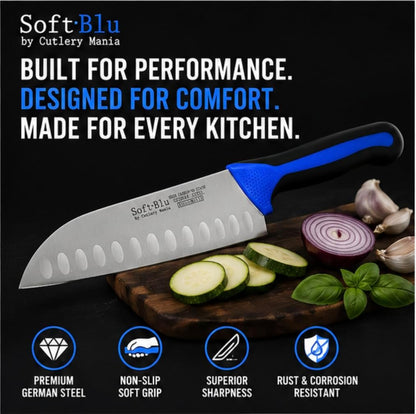 SoftBlu Kitchen Knifes, X50CrMoV15 German Stainless Steel, Non-Slip Soft Grip Handle, Professional (Boning Knife, Wide, 6")