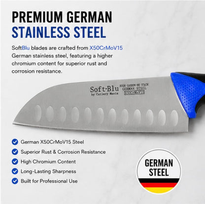SoftBlu Kitchen Knifes, X50CrMoV15 German Stainless Steel, Non-Slip Soft Grip Handle, Professional (Boning Knife, Wide, 6")