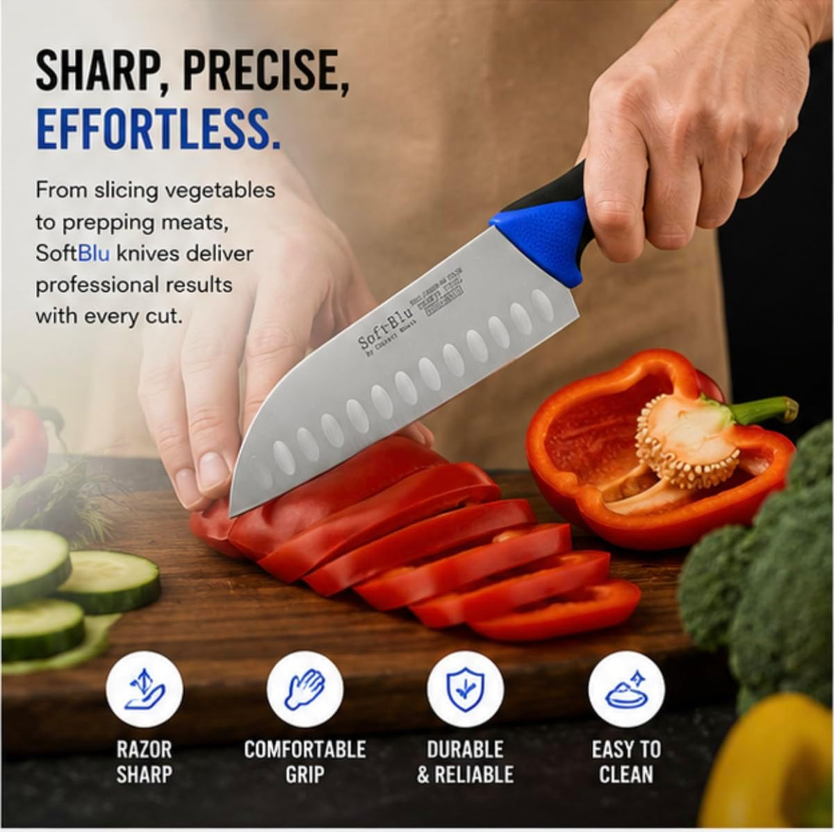 SoftBlu Kitchen Knifes, X50CrMoV15 German Stainless Steel, Non-Slip Soft Grip Handle, Professional (Boning Knife, Wide, 6")