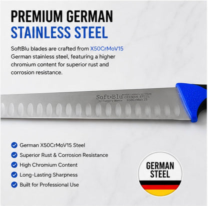 SoftBlu Kitchen Knifes, X50CrMoV15 German Stainless Steel, Non-Slip Soft Grip Handle, Professional (Boning Knife, Wide, 6")