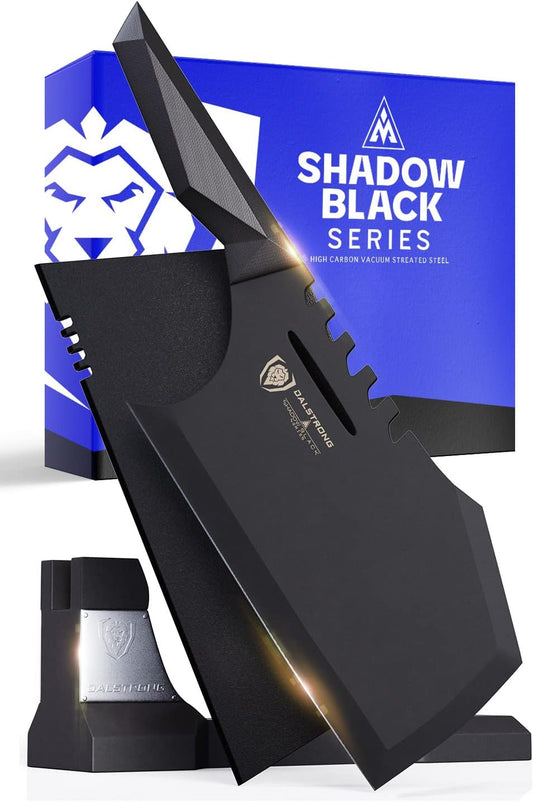 Massive Meat Cleaver Knife-9"-Obliterator-Shadow Black Series-Titanium Nitride Coated-High Carbon Steel-Heavy Duty Gift-Razor Sharp-w/Sheath-NSF Certified