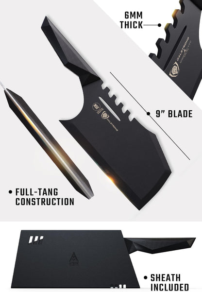 Massive Meat Cleaver Knife-9"-Obliterator-Shadow Black Series-Titanium Nitride Coated-High Carbon Steel-Heavy Duty Gift-Razor Sharp-w/Sheath-NSF Certified