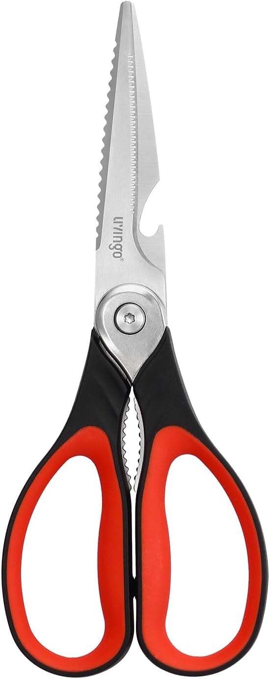 8.5 Inch Kitchen Scissors Heavy Duty Food Shears | Multipurpose Serrated Blade Kitchen Shears with Nut Cracker and Bottle Opener for Cutting Food, Fish and Cooking Preparation