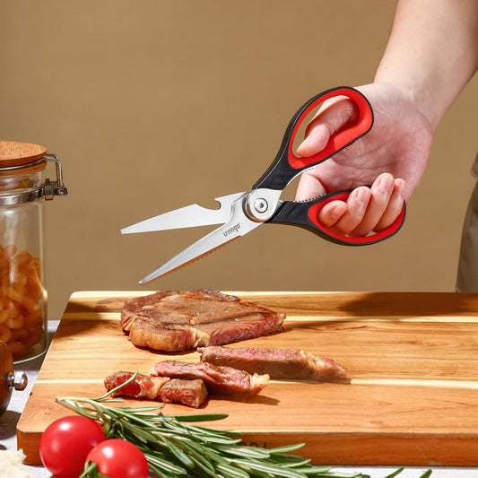 8.5 Inch Kitchen Scissors Heavy Duty Food Shears | Multipurpose Serrated Blade Kitchen Shears with Nut Cracker and Bottle Opener for Cutting Food, Fish and Cooking Preparation