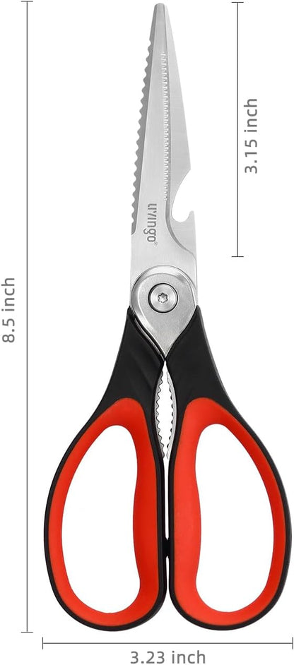 8.5 Inch Kitchen Scissors Heavy Duty Food Shears | Multipurpose Serrated Blade Kitchen Shears with Nut Cracker and Bottle Opener for Cutting Food, Fish and Cooking Preparation