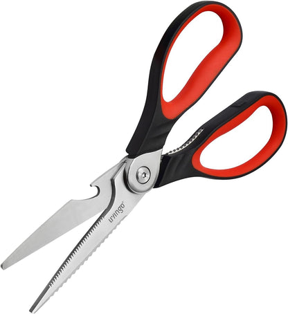 8.5 Inch Kitchen Scissors Heavy Duty Food Shears | Multipurpose Serrated Blade Kitchen Shears with Nut Cracker and Bottle Opener for Cutting Food, Fish and Cooking Preparation