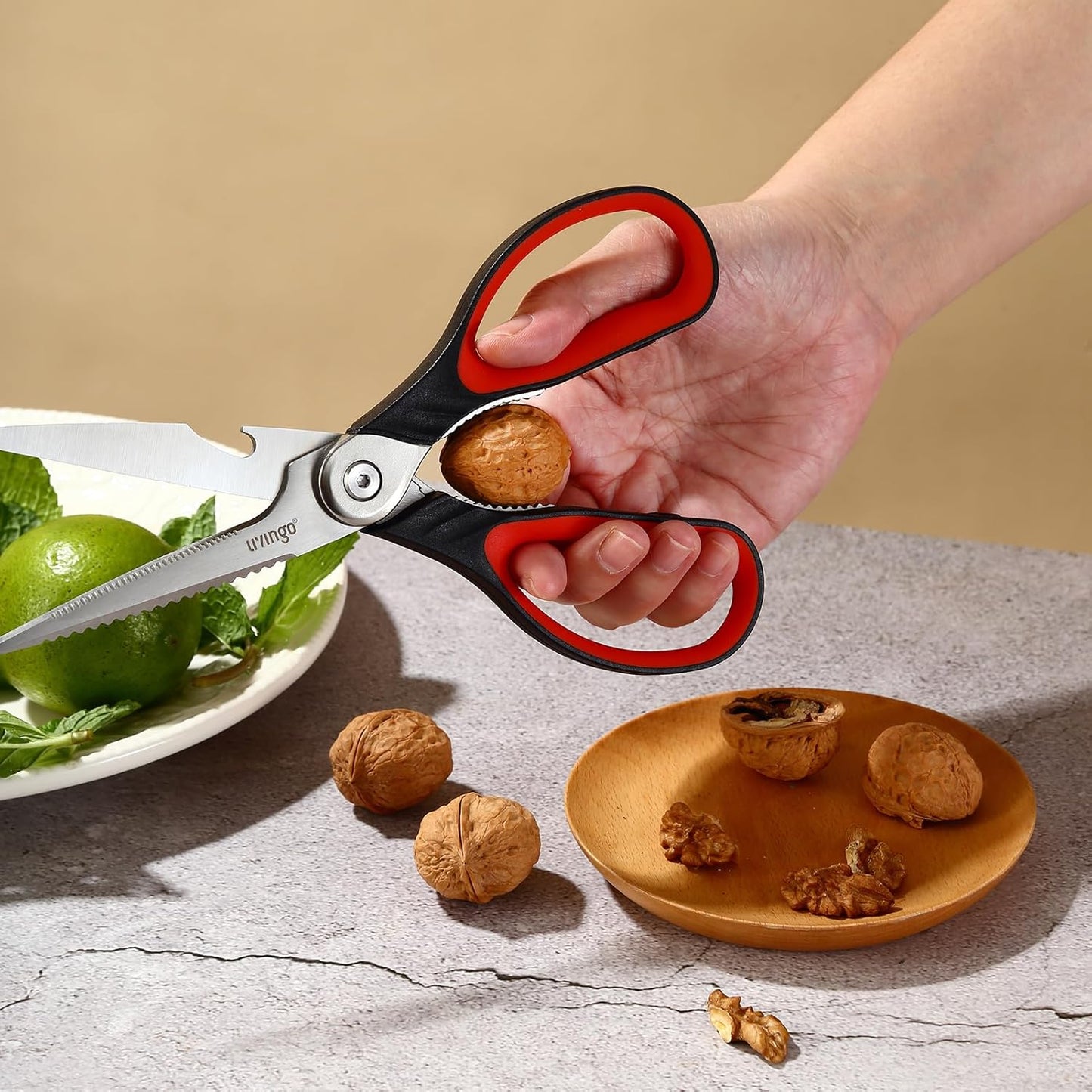 8.5 Inch Kitchen Scissors Heavy Duty Food Shears | Multipurpose Serrated Blade Kitchen Shears with Nut Cracker and Bottle Opener for Cutting Food, Fish and Cooking Preparation