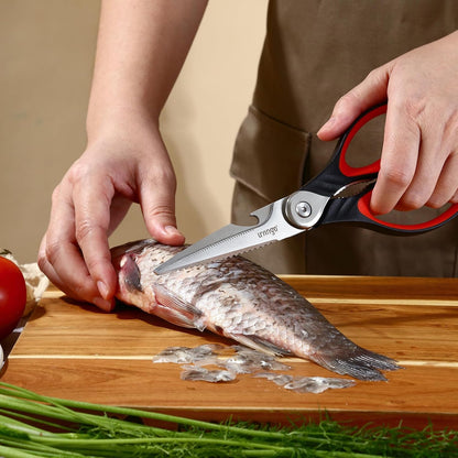 8.5 Inch Kitchen Scissors Heavy Duty Food Shears | Multipurpose Serrated Blade Kitchen Shears with Nut Cracker and Bottle Opener for Cutting Food, Fish and Cooking Preparation