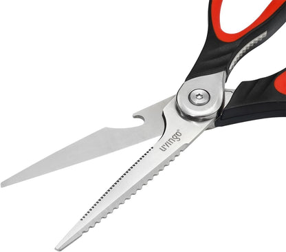8.5 Inch Kitchen Scissors Heavy Duty Food Shears | Multipurpose Serrated Blade Kitchen Shears with Nut Cracker and Bottle Opener for Cutting Food, Fish and Cooking Preparation