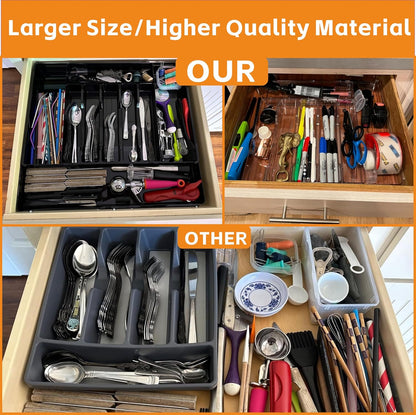 Clear Expandable Silverware Drawer Organizer - Adjust From 11'' to 22'' - Knife,Cutlery,Spoons and Forks Organizer,Large 8 Grid Flatware,Silverware Tray,Utensil Organizer for Kitchen Drawers