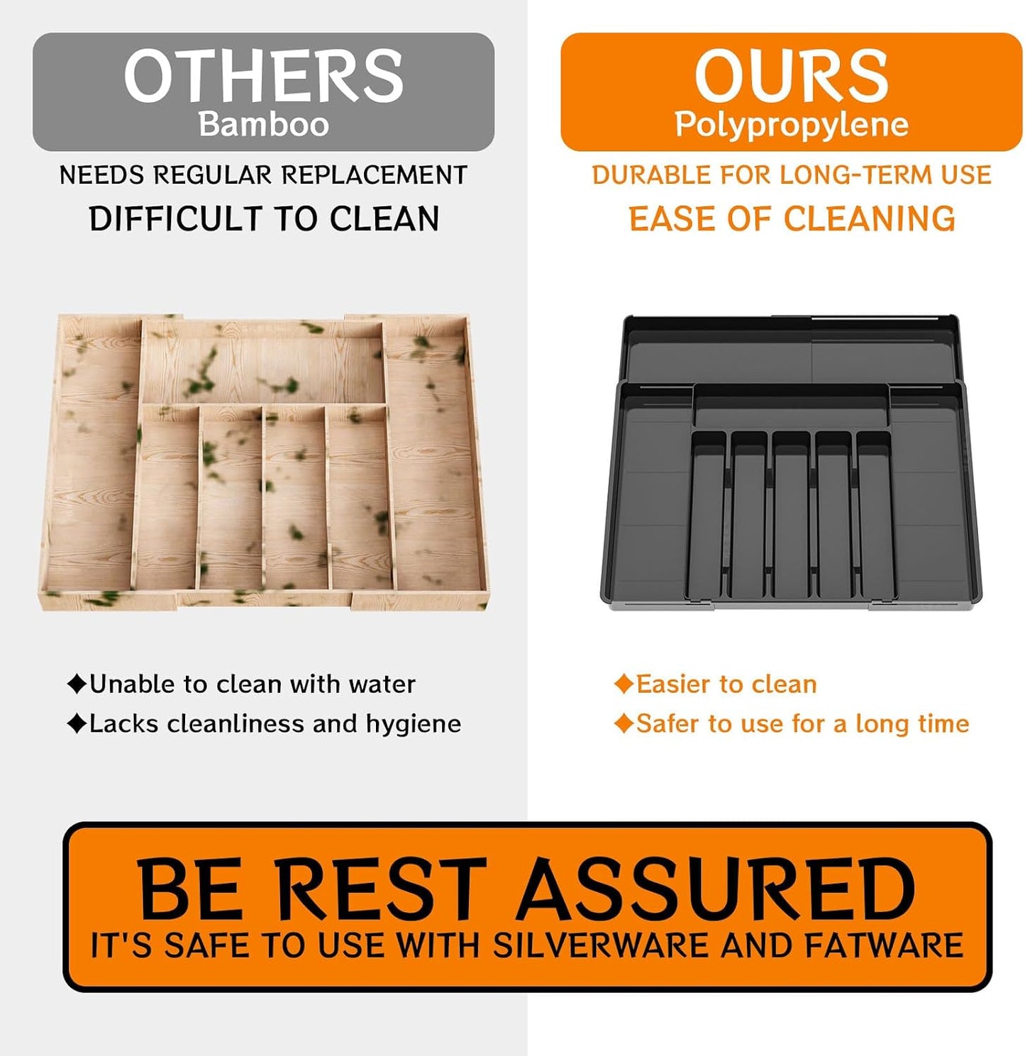 Clear Expandable Silverware Drawer Organizer - Adjust From 11'' to 22'' - Knife,Cutlery,Spoons and Forks Organizer,Large 8 Grid Flatware,Silverware Tray,Utensil Organizer for Kitchen Drawers