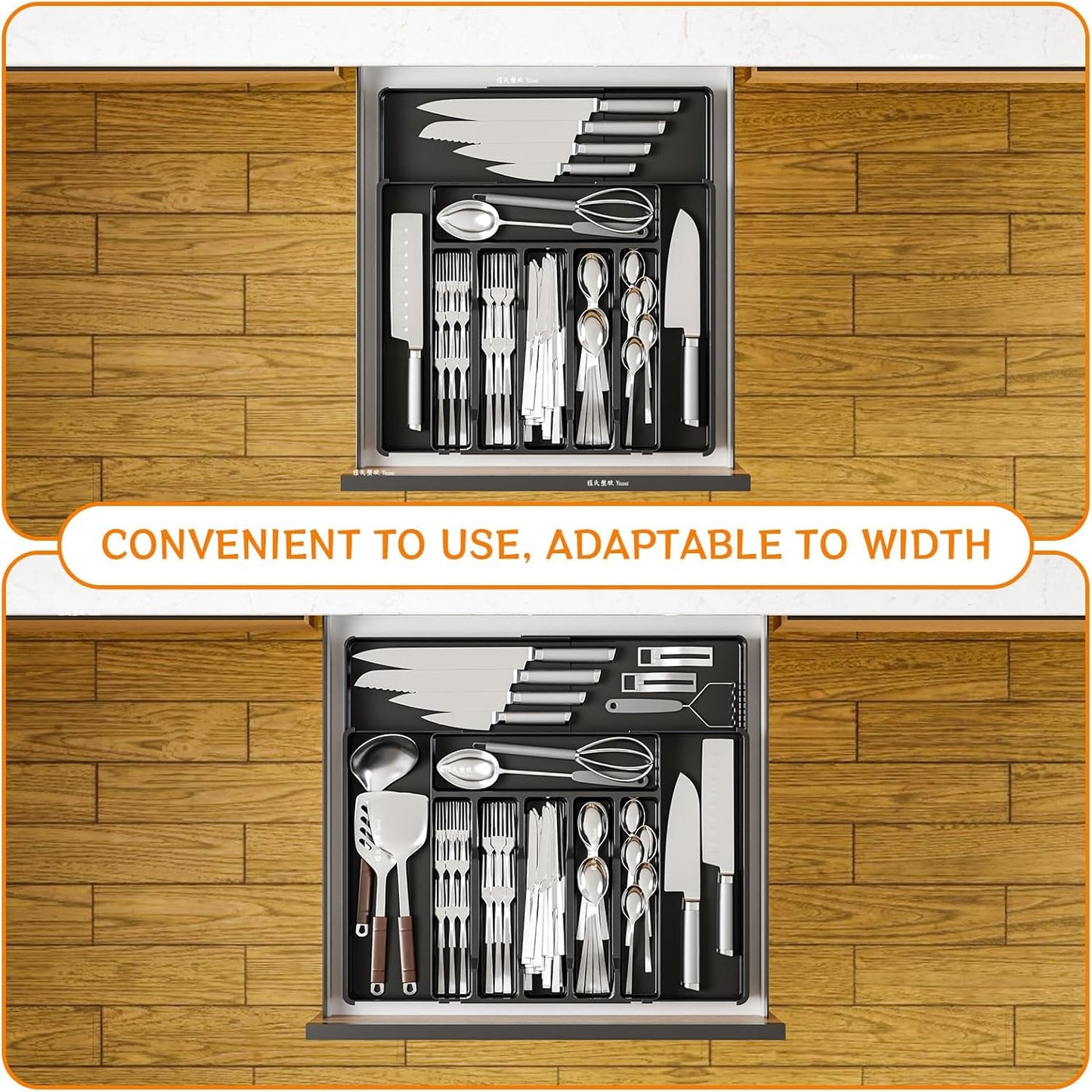 Clear Expandable Silverware Drawer Organizer - Adjust From 11'' to 22'' - Knife,Cutlery,Spoons and Forks Organizer,Large 8 Grid Flatware,Silverware Tray,Utensil Organizer for Kitchen Drawers