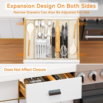 Clear Expandable Silverware Drawer Organizer - Adjust From 11'' to 22'' - Knife,Cutlery,Spoons and Forks Organizer,Large 8 Grid Flatware,Silverware Tray,Utensil Organizer for Kitchen Drawers