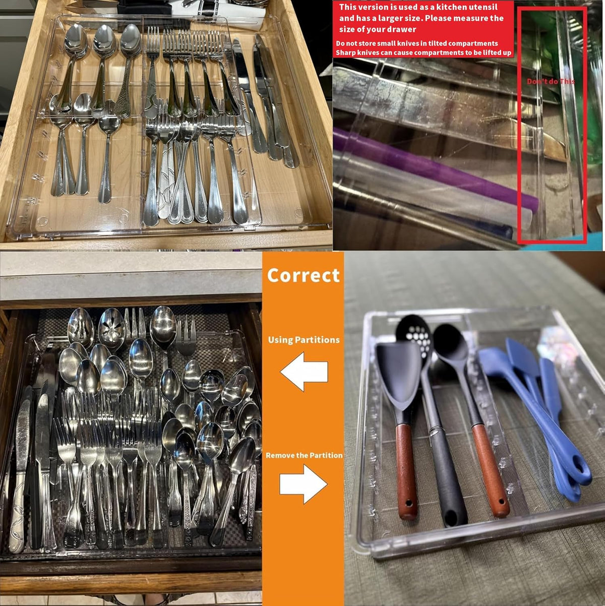 Clear Expandable Silverware Drawer Organizer - Adjust From 11'' to 22'' - Knife,Cutlery,Spoons and Forks Organizer,Large 8 Grid Flatware,Silverware Tray,Utensil Organizer for Kitchen Drawers
