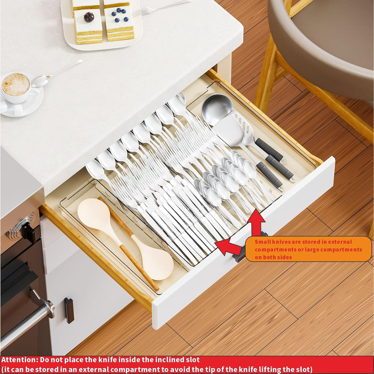Clear Expandable Silverware Drawer Organizer - Adjust From 11'' to 22'' - Knife,Cutlery,Spoons and Forks Organizer,Large 8 Grid Flatware,Silverware Tray,Utensil Organizer for Kitchen Drawers