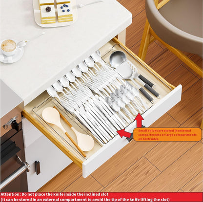 Clear Expandable Silverware Drawer Organizer - Adjust From 11'' to 22'' - Knife,Cutlery,Spoons and Forks Organizer,Large 8 Grid Flatware,Silverware Tray,Utensil Organizer for Kitchen Drawers