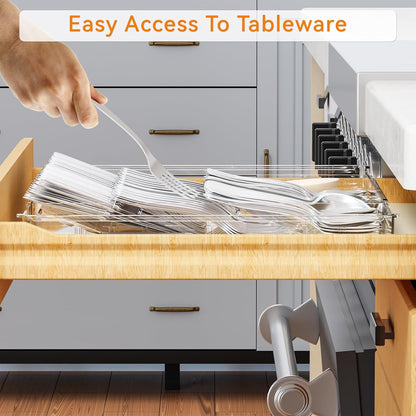 Clear Expandable Silverware Drawer Organizer - Adjust From 11'' to 22'' - Knife,Cutlery,Spoons and Forks Organizer,Large 8 Grid Flatware,Silverware Tray,Utensil Organizer for Kitchen Drawers