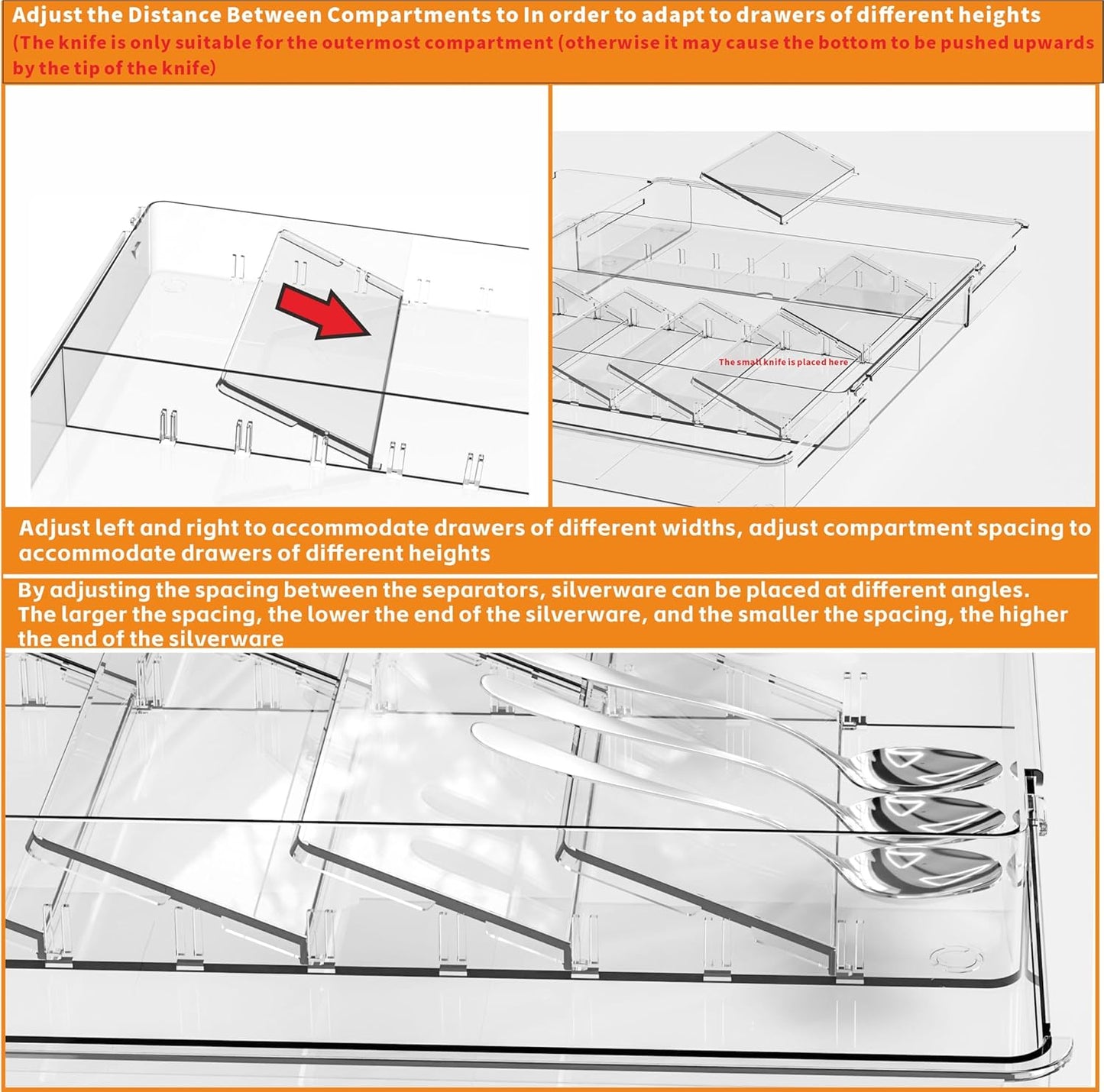 Clear Expandable Silverware Drawer Organizer - Adjust From 11'' to 22'' - Knife,Cutlery,Spoons and Forks Organizer,Large 8 Grid Flatware,Silverware Tray,Utensil Organizer for Kitchen Drawers