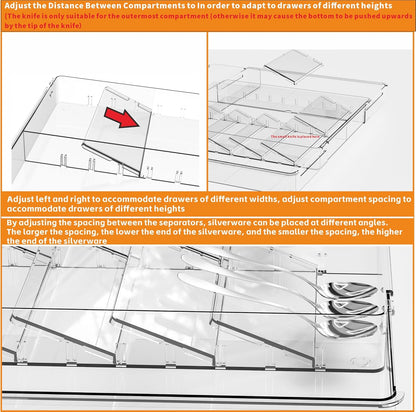 Clear Expandable Silverware Drawer Organizer - Adjust From 11'' to 22'' - Knife,Cutlery,Spoons and Forks Organizer,Large 8 Grid Flatware,Silverware Tray,Utensil Organizer for Kitchen Drawers