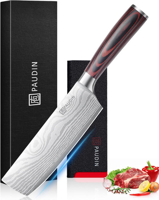 Nakiri Knife - 7" Razor Sharp Meat Cleaver and Vegetable Kitchen Knife, High Carbon Stainless Steel, Multipurpose Asian Chef Knife for Home and Kitchen with Ergonomic Handle