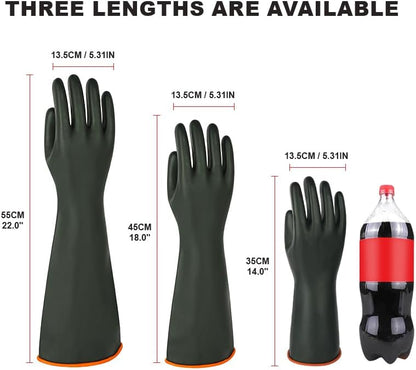 Heavy-Duty Latex Chemical Resistant Gloves - Reusable Long Rubber Dishwashing Gloves with Forearm Protection for Men - Waterproof, Industrial Safety Gear, Acid & Alkali Resistant, Oil-Proof,14“，1 Pair