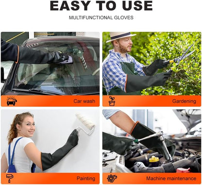 Heavy-Duty Latex Chemical Resistant Gloves - Reusable Long Rubber Dishwashing Gloves with Forearm Protection for Men - Waterproof, Industrial Safety Gear, Acid & Alkali Resistant, Oil-Proof,14“，1 Pair
