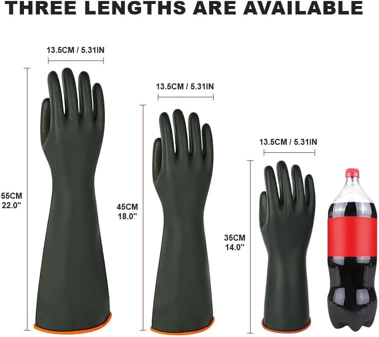 Heavy-Duty Latex Chemical Resistant Gloves - Reusable Long Rubber Dishwashing Gloves with Forearm Protection for Men - Waterproof, Industrial Safety Gear, Acid & Alkali Resistant, Oil-Proof,14“，1 Pair