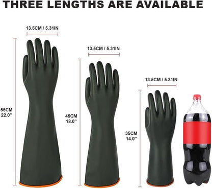 Heavy-Duty Latex Chemical Resistant Gloves - Reusable Long Rubber Dishwashing Gloves with Forearm Protection for Men - Waterproof, Industrial Safety Gear, Acid & Alkali Resistant, Oil-Proof,14“，1 Pair