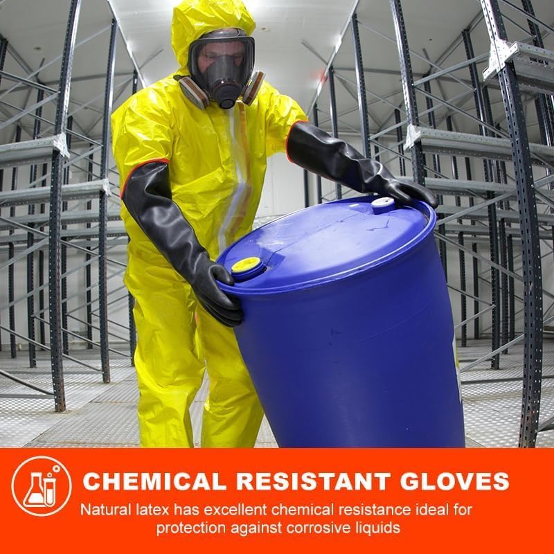 Heavy-Duty Latex Chemical Resistant Gloves - Reusable Long Rubber Dishwashing Gloves with Forearm Protection for Men - Waterproof, Industrial Safety Gear, Acid & Alkali Resistant, Oil-Proof,14“，1 Pair
