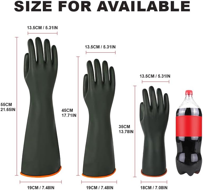 Heavy-Duty Latex Chemical Resistant Gloves - Reusable Long Rubber Dishwashing Gloves with Forearm Protection for Men - Waterproof, Industrial Safety Gear, Acid & Alkali Resistant, Oil-Proof,14“，1 Pair