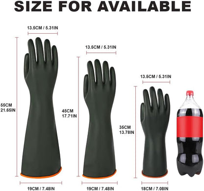 Heavy-Duty Latex Chemical Resistant Gloves - Reusable Long Rubber Dishwashing Gloves with Forearm Protection for Men - Waterproof, Industrial Safety Gear, Acid & Alkali Resistant, Oil-Proof,14“，1 Pair
