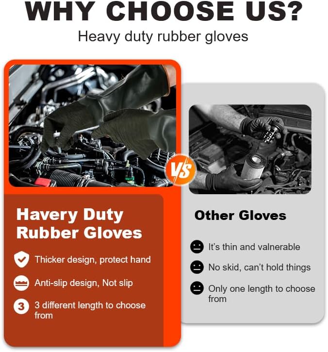 Heavy-Duty Latex Chemical Resistant Gloves - Reusable Long Rubber Dishwashing Gloves with Forearm Protection for Men - Waterproof, Industrial Safety Gear, Acid & Alkali Resistant, Oil-Proof,14“，1 Pair