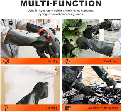 Heavy-Duty Latex Chemical Resistant Gloves - Reusable Long Rubber Dishwashing Gloves with Forearm Protection for Men - Waterproof, Industrial Safety Gear, Acid & Alkali Resistant, Oil-Proof,14“，1 Pair