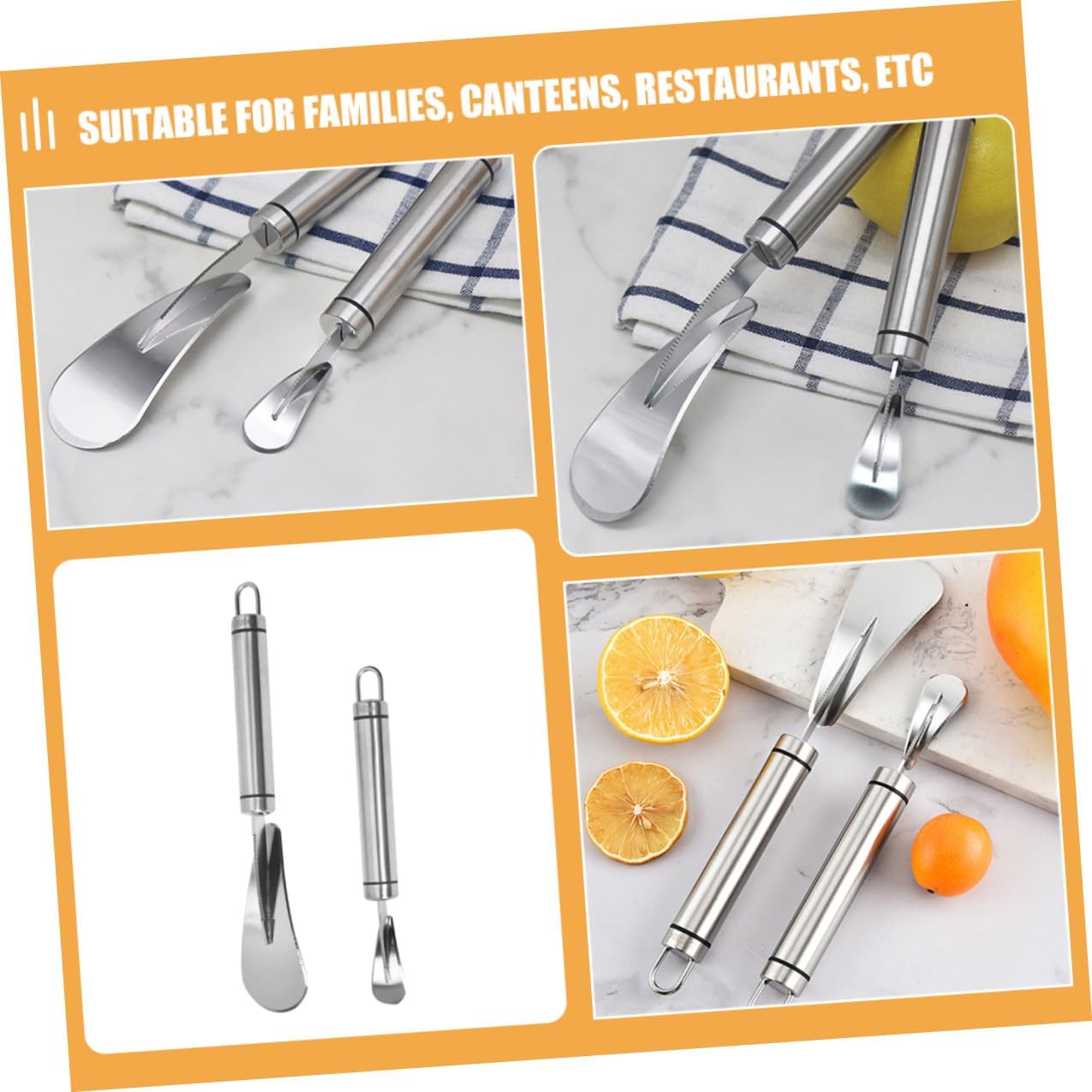 2pcs Stainless Steel Citrus Peeler and Grapefruit Knife Set, Multifunctional Orange and Pomelo Peeling Tools for Household Kitchen Fruit Preparation