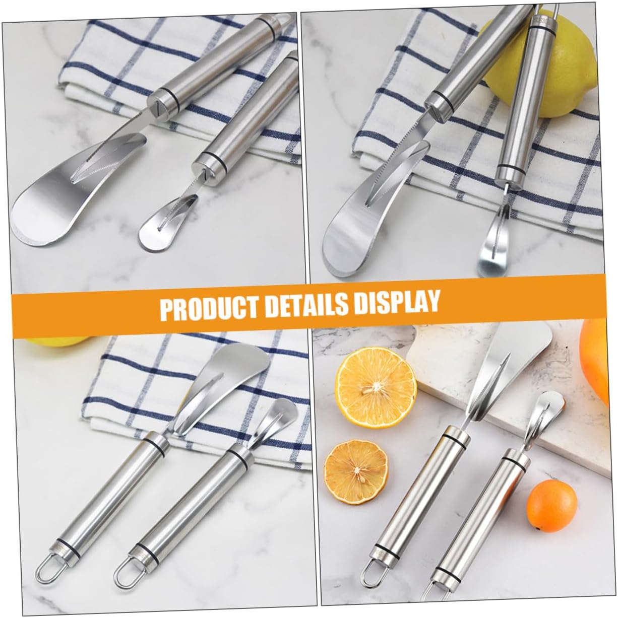 2pcs Stainless Steel Citrus Peeler and Grapefruit Knife Set, Multifunctional Orange and Pomelo Peeling Tools for Household Kitchen Fruit Preparation