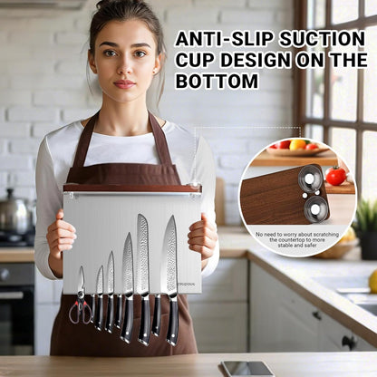 Magnetic Knife Block Stand Without Knives Double Sided Magnetic Knife Holder Rack for Kitchen Counter Stainless Steel Knife Magnetic Strip Display Stand Storage Organizer with Wood Base