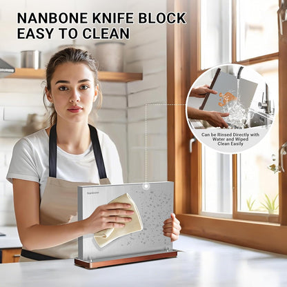 Magnetic Knife Block Stand Without Knives Double Sided Magnetic Knife Holder Rack for Kitchen Counter Stainless Steel Knife Magnetic Strip Display Stand Storage Organizer with Wood Base