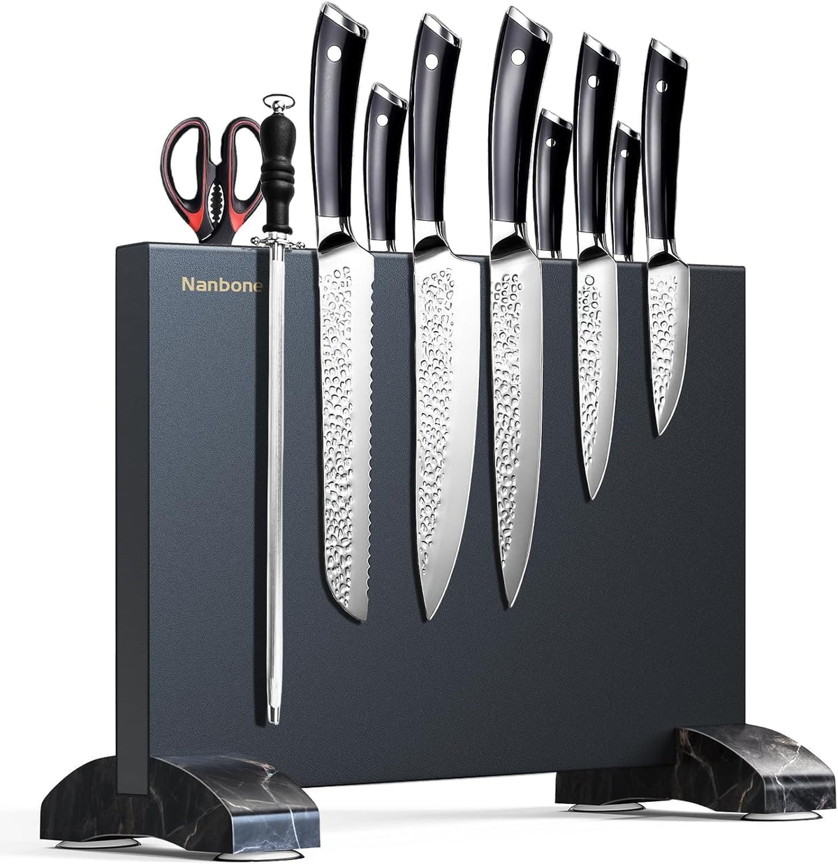 Magnetic Knife Block Stand Without Knives Double Sided Magnetic Knife Holder Rack for Kitchen Counter Stainless Steel Knife Magnetic Strip Display Stand Storage Organizer with Wood Base