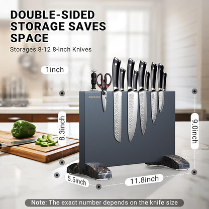 Magnetic Knife Block Stand Without Knives Double Sided Magnetic Knife Holder Rack for Kitchen Counter Stainless Steel Knife Magnetic Strip Display Stand Storage Organizer with Wood Base