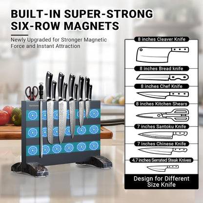 Magnetic Knife Block Stand Without Knives Double Sided Magnetic Knife Holder Rack for Kitchen Counter Stainless Steel Knife Magnetic Strip Display Stand Storage Organizer with Wood Base