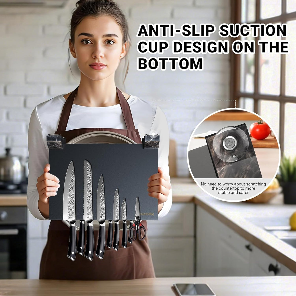 Magnetic Knife Block Stand Without Knives Double Sided Magnetic Knife Holder Rack for Kitchen Counter Stainless Steel Knife Magnetic Strip Display Stand Storage Organizer with Wood Base
