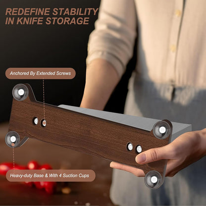 Magnetic Knife Block Stand Without Knives Double Sided Magnetic Knife Holder Rack for Kitchen Counter Stainless Steel Knife Magnetic Strip Display Stand Storage Organizer with Wood Base