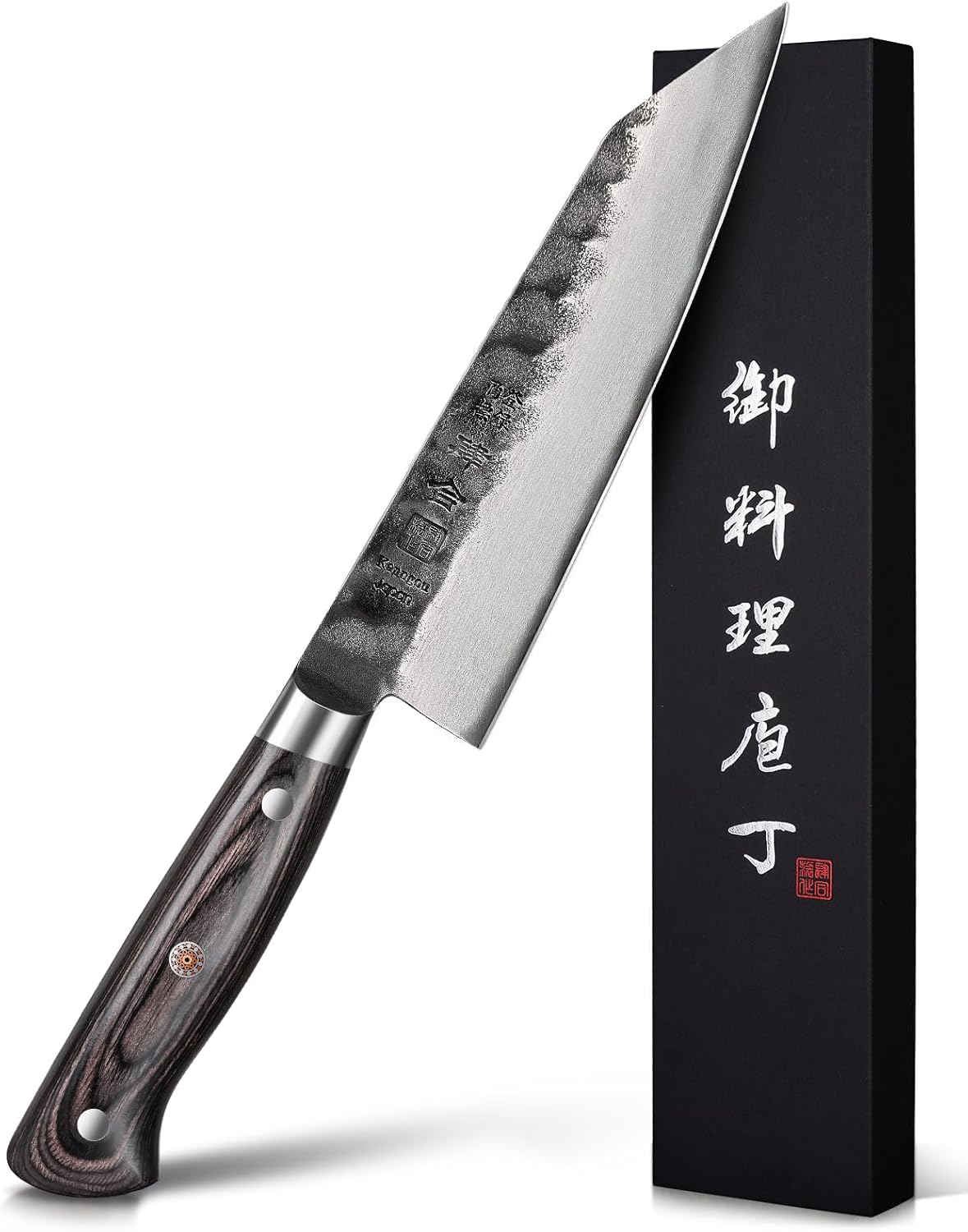 Japanese Chef Knife AUS-8 Alloy Steel 7 Inch Kiritsuke Knife, Razor Sharp Kitchen Cooking Knife with Full-Tang Black Pakkawood Handle and Gift Box