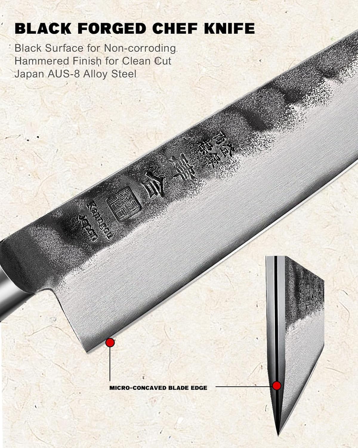 Japanese Chef Knife AUS-8 Alloy Steel 7 Inch Kiritsuke Knife, Razor Sharp Kitchen Cooking Knife with Full-Tang Black Pakkawood Handle and Gift Box