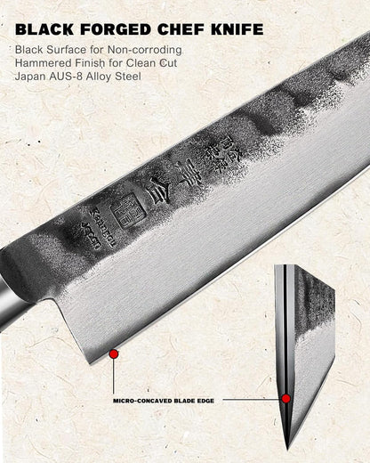 Japanese Chef Knife AUS-8 Alloy Steel 7 Inch Kiritsuke Knife, Razor Sharp Kitchen Cooking Knife with Full-Tang Black Pakkawood Handle and Gift Box