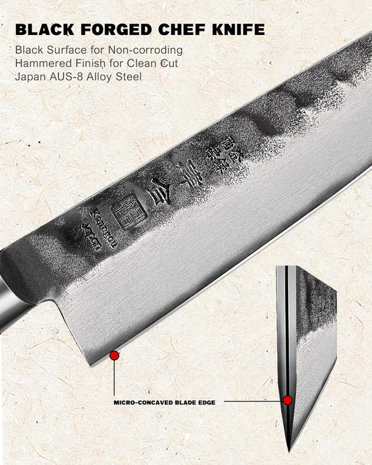 Japanese Chef Knife AUS-8 Alloy Steel 7 Inch Kiritsuke Knife, Razor Sharp Kitchen Cooking Knife with Full-Tang Black Pakkawood Handle and Gift Box