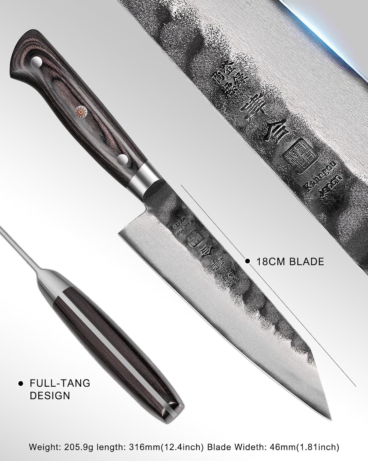 Japanese Chef Knife AUS-8 Alloy Steel 7 Inch Kiritsuke Knife, Razor Sharp Kitchen Cooking Knife with Full-Tang Black Pakkawood Handle and Gift Box