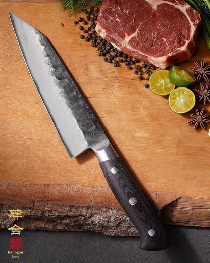 Japanese Chef Knife AUS-8 Alloy Steel 7 Inch Kiritsuke Knife, Razor Sharp Kitchen Cooking Knife with Full-Tang Black Pakkawood Handle and Gift Box