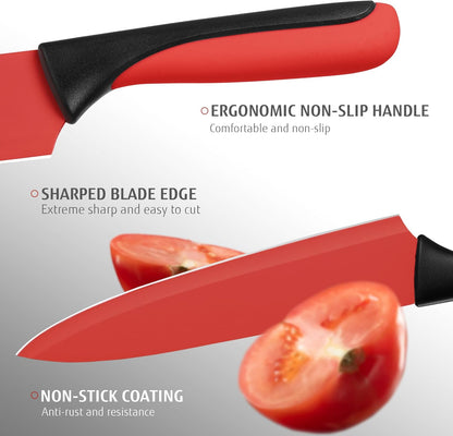 14 Pieces Kitchen Knife Set with Built-in Sharpening Wooden Block, Dishwasher Safe, High Carbon Stainless Steel Knife Block Set with Steak Knives, Kitchen Scissors (Red)
