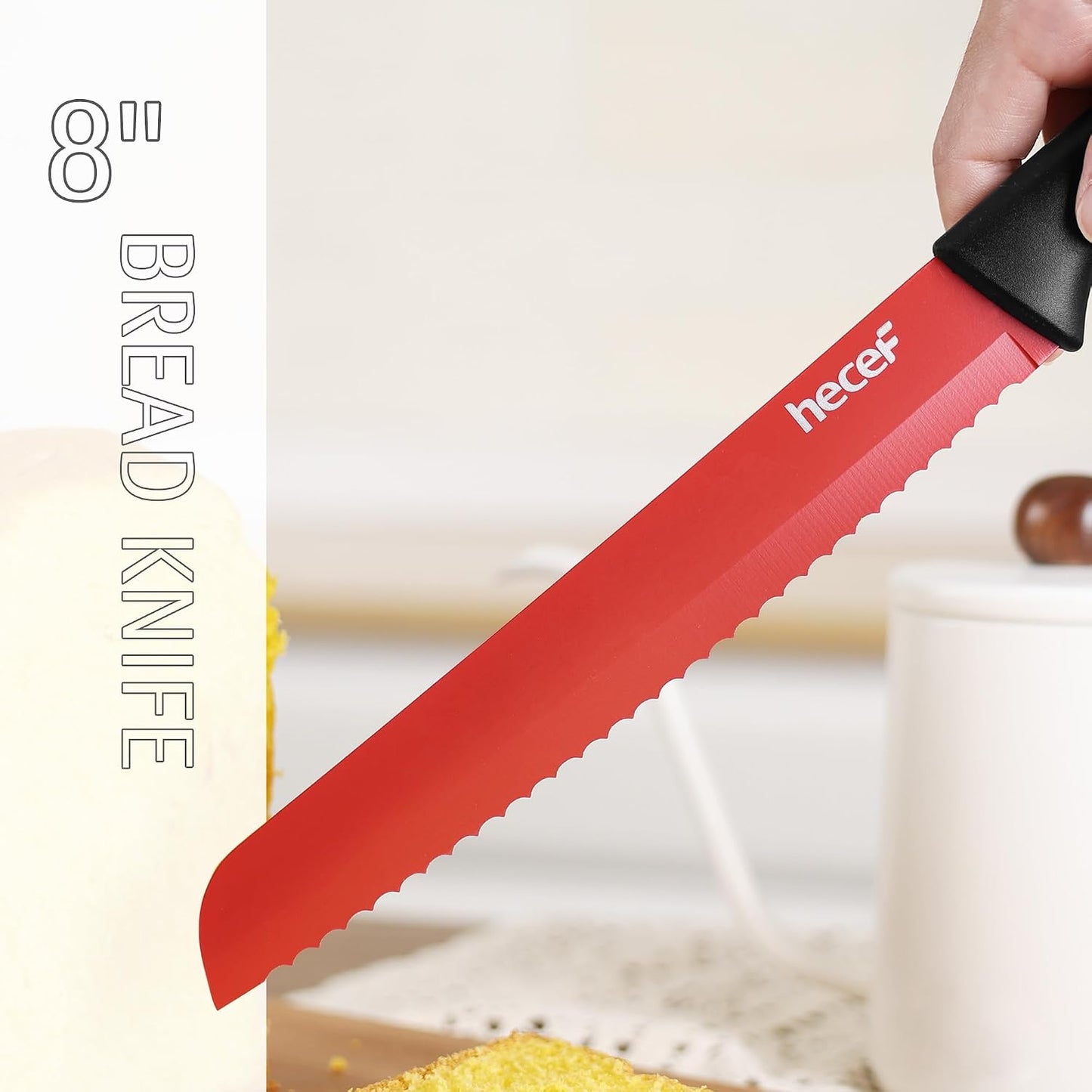 14 Pieces Kitchen Knife Set with Built-in Sharpening Wooden Block, Dishwasher Safe, High Carbon Stainless Steel Knife Block Set with Steak Knives, Kitchen Scissors (Red)